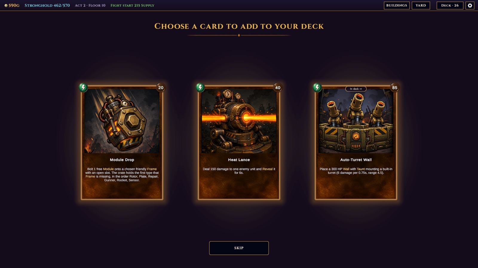 Choosing a new card after a fight.
