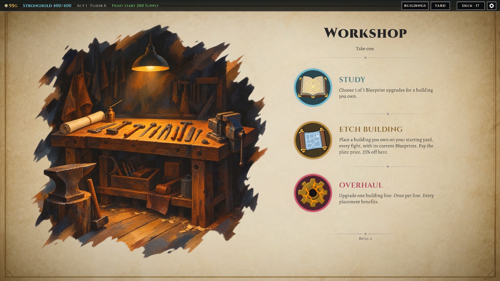 The Workshop, offering a blueprint study, a building etch, or a line overhaul.