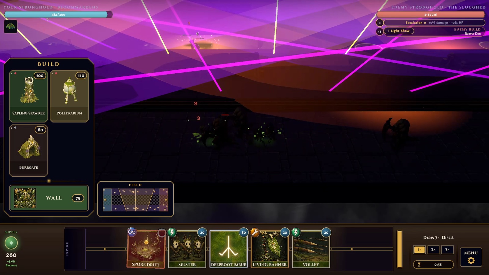 A victory light show of gold lasers over the battlefield.